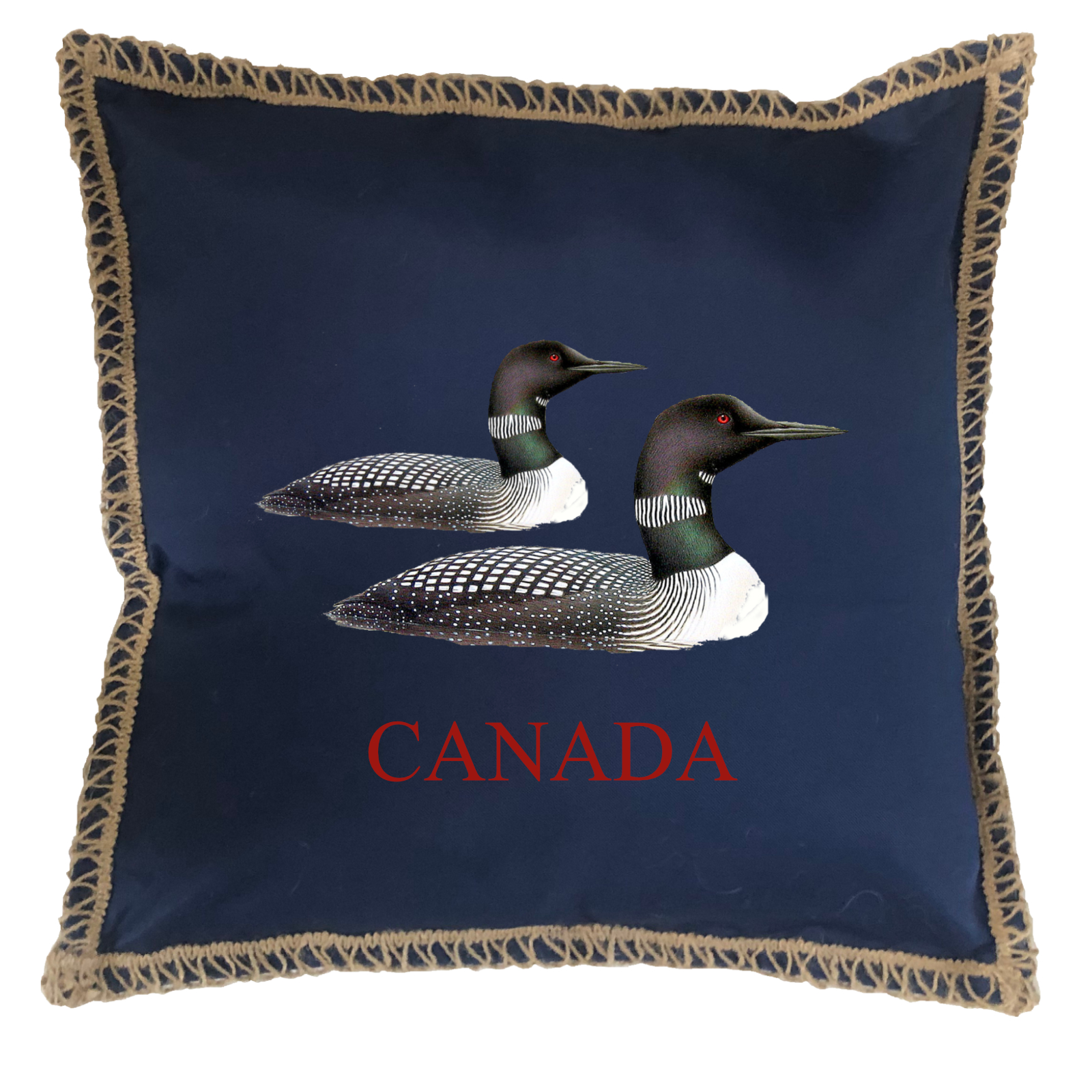 "Canada" Loons New Burlap Lace Trim Linen Weave Pillows Trim. 18" x 18 - Image 4