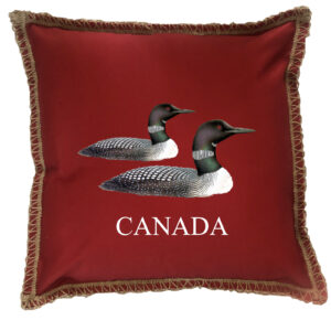 “Canada” Loons  New Burlap Lace Trim Linen Weave Pillows Trim. 18″ x 18