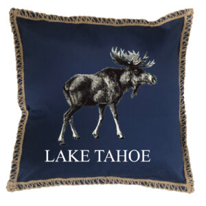 Moose Custom Name Burlap Lace Trim Linen Weave Pillows Trim. 18″ x 18″