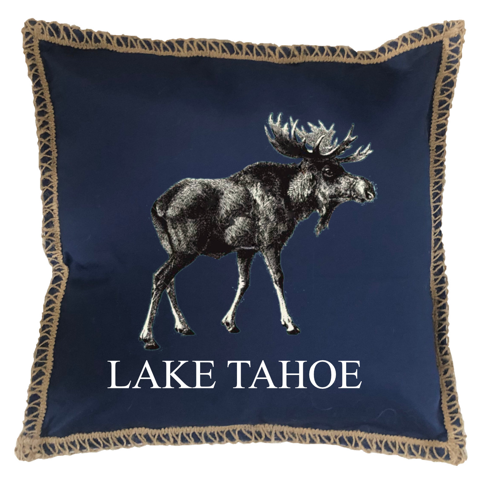 Moose Custom Name Burlap Lace Trim Linen Weave Pillows Trim. 18" x 18" - Image 2