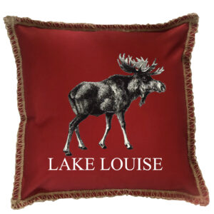 Moose Custom Name Burlap Lace Trim Linen Weave Pillows Trim. 18″ x 18″
