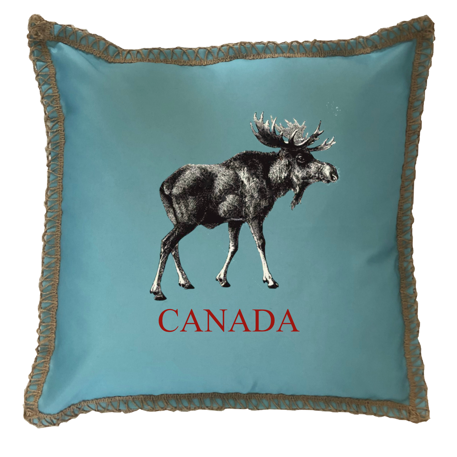 "Canada" Moose Burlap Lace Trim Linen Weave Pillows Trim. 18" x 18 - Image 3