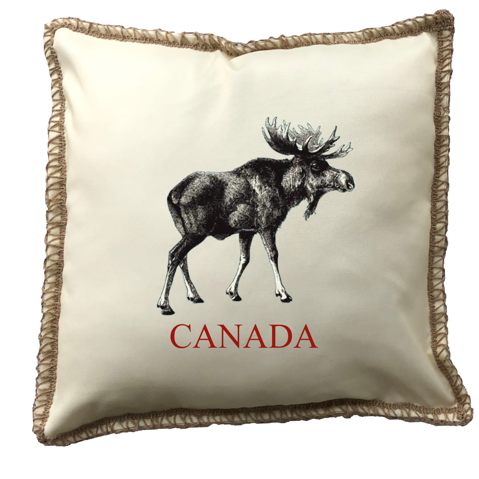 "Canada" Moose Burlap Lace Trim Linen Weave Pillows Trim. 18" x 18 - Image 2