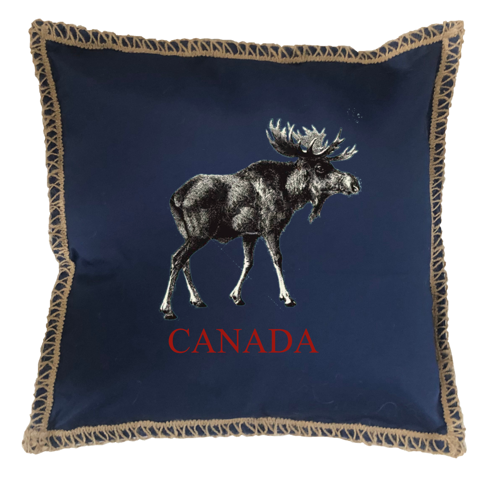 "Canada" Moose Burlap Lace Trim Linen Weave Pillows Trim. 18" x 18 - Image 4