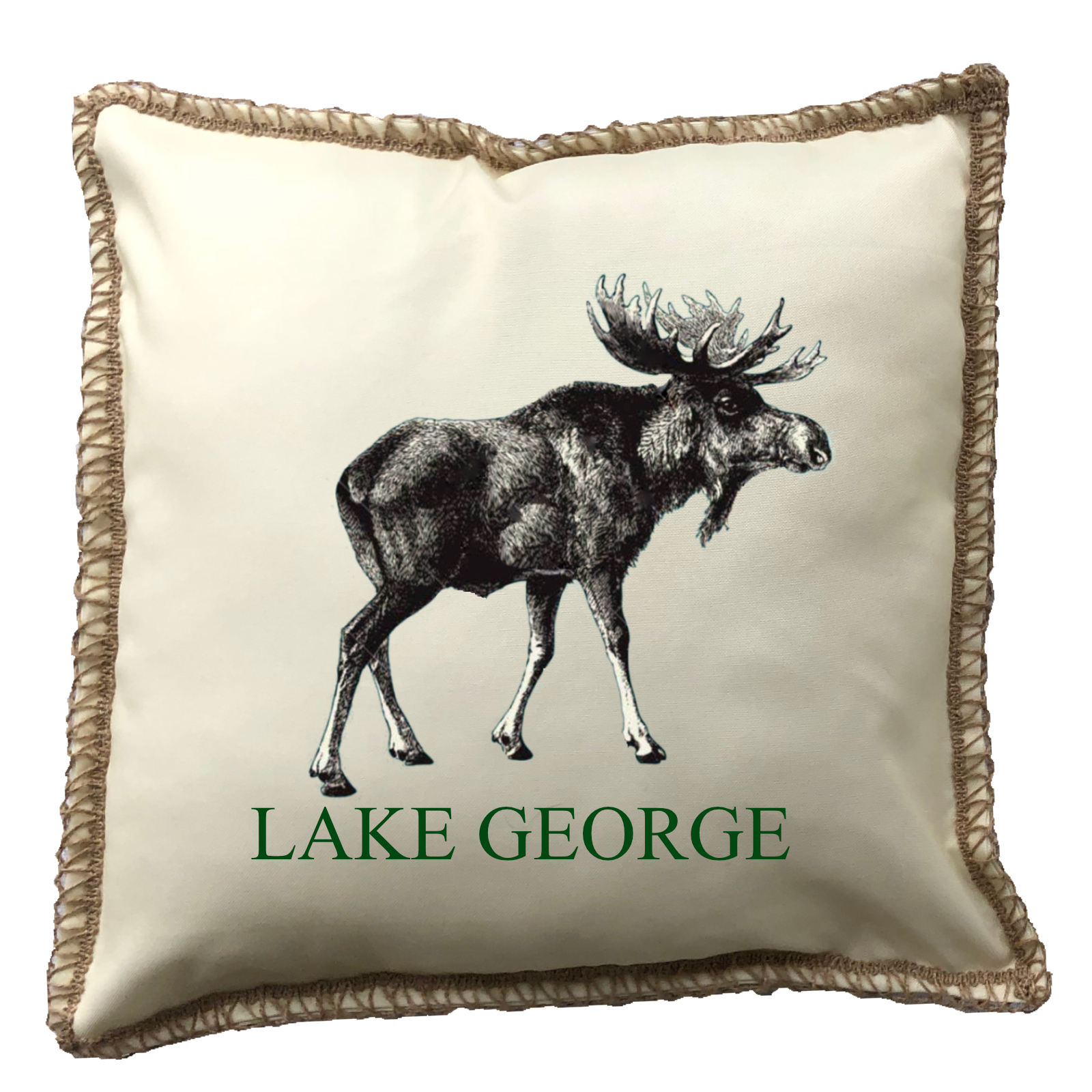 Moose Custom Name Burlap Lace Trim Linen Weave Pillows Trim. 18" x 18" - Image 4
