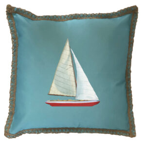 Sailboat Burlap Lace Trim Linen Weave Pillows Trim. 18″ x 18″