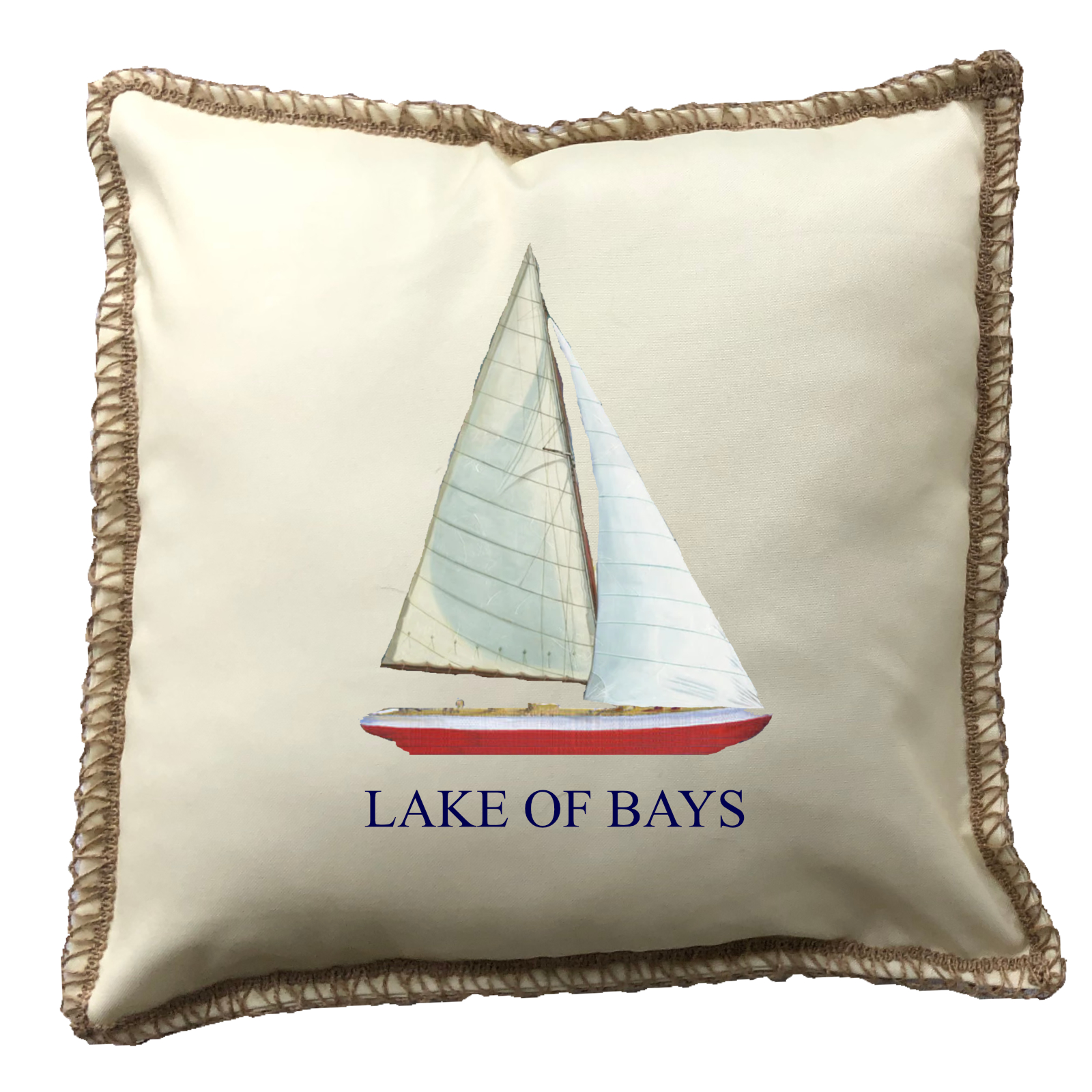 Sailboat Custom Name Burlap Lace Trim Linen Weave Pillows Trim. 18" x 18" - Image 3