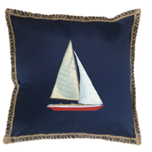 Sailboat Burlap Lace Trim Linen Weave Pillows Trim. 18″ x 18″