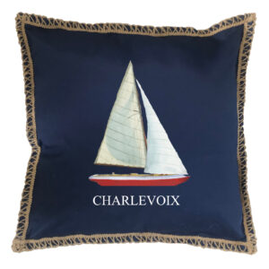 Sailboat Custom Name Burlap Lace Trim Linen Weave Pillows Trim. 18″ x 18″
