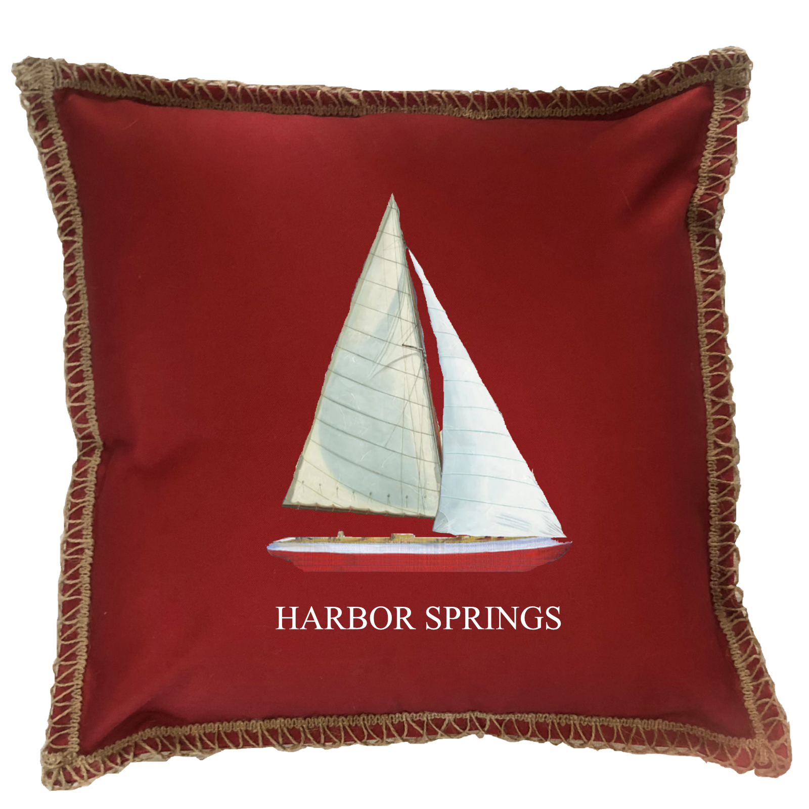 Sailboat Custom Name Burlap Lace Trim Linen Weave Pillows Trim. 18" x 18" - Image 4