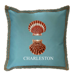 Shells Custom Name Burlap Lace Trim Linen Weave Pillows Trim. 18″ x 18″