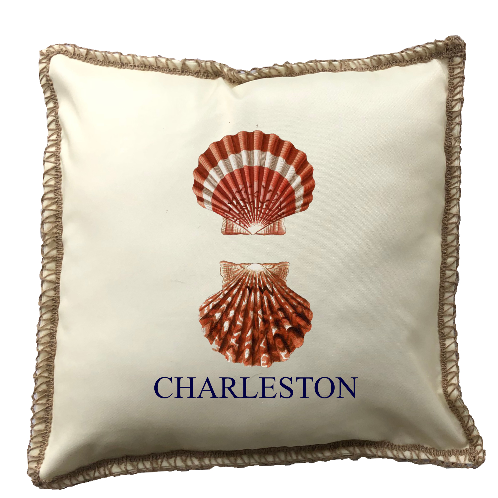Shells Custom Name Burlap Lace Trim Linen Weave Pillows Trim. 18" x 18" - Image 3