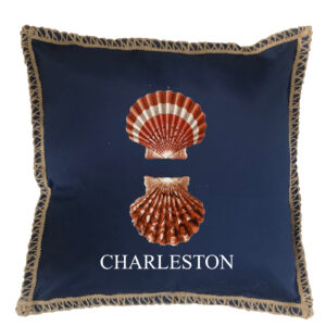 Shells Custom Name Burlap Lace Trim Linen Weave Pillows Trim. 18″ x 18″