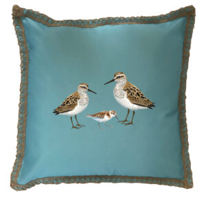 Shore Birds Burlap Lace Trim Linen Weave Pillows Trim. 18″ x 18″