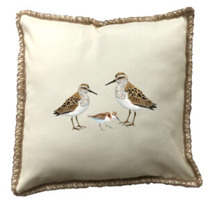 Shore Birds Burlap Lace Trim Linen Weave Pillows Trim. 18″ x 18″