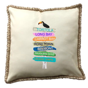 Custom 7 Name Tropical Signs. New Burlap Lace Trim Linen Weave Pillows Trim. 18″ x 18″