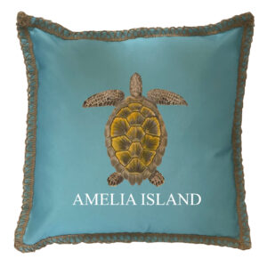 Turtle Custom Name Burlap Lace Trim Linen Weave Pillows Trim. 18″ x 18″