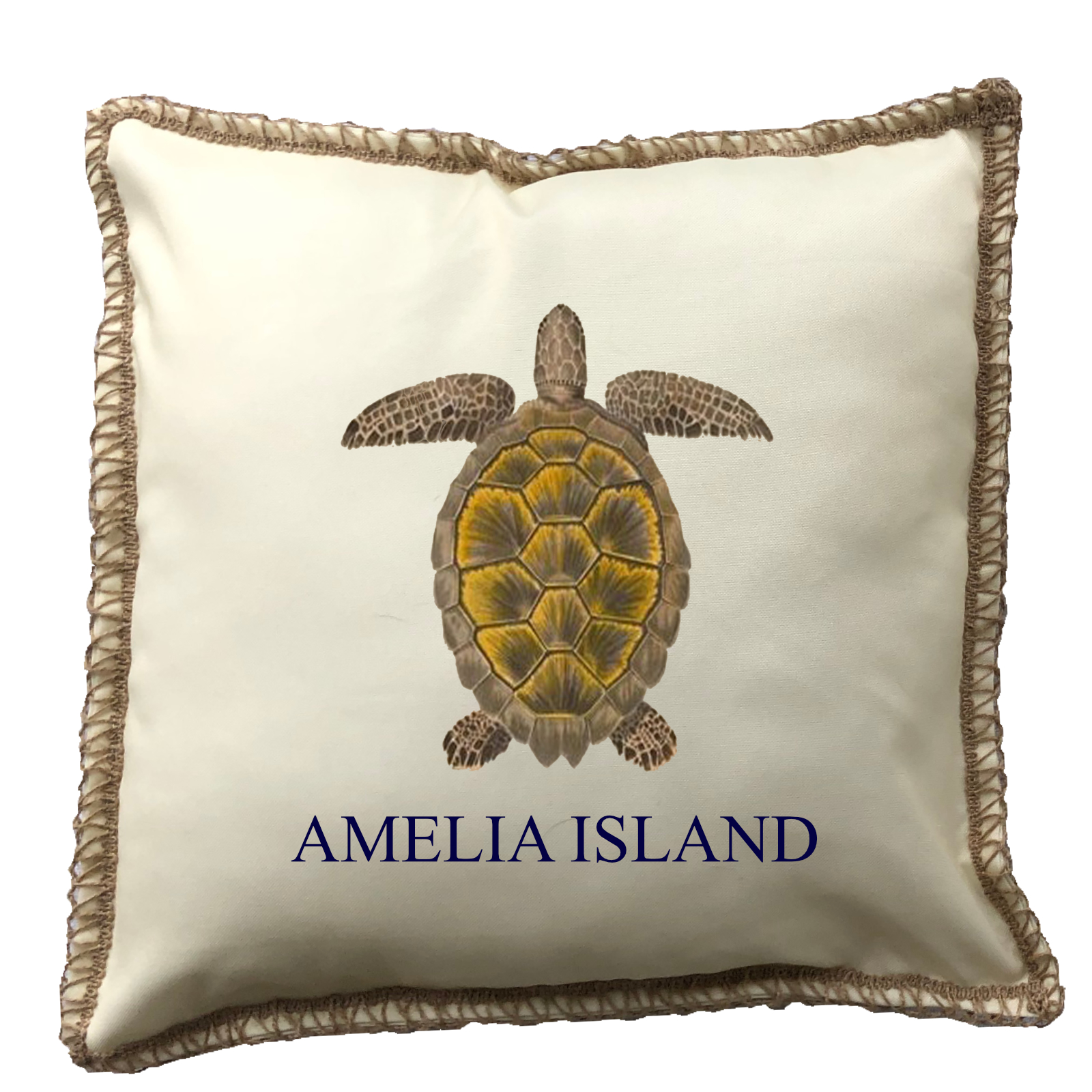 Turtle Custom Name Burlap Lace Trim Linen Weave Pillows Trim. 18" x 18" - Image 3