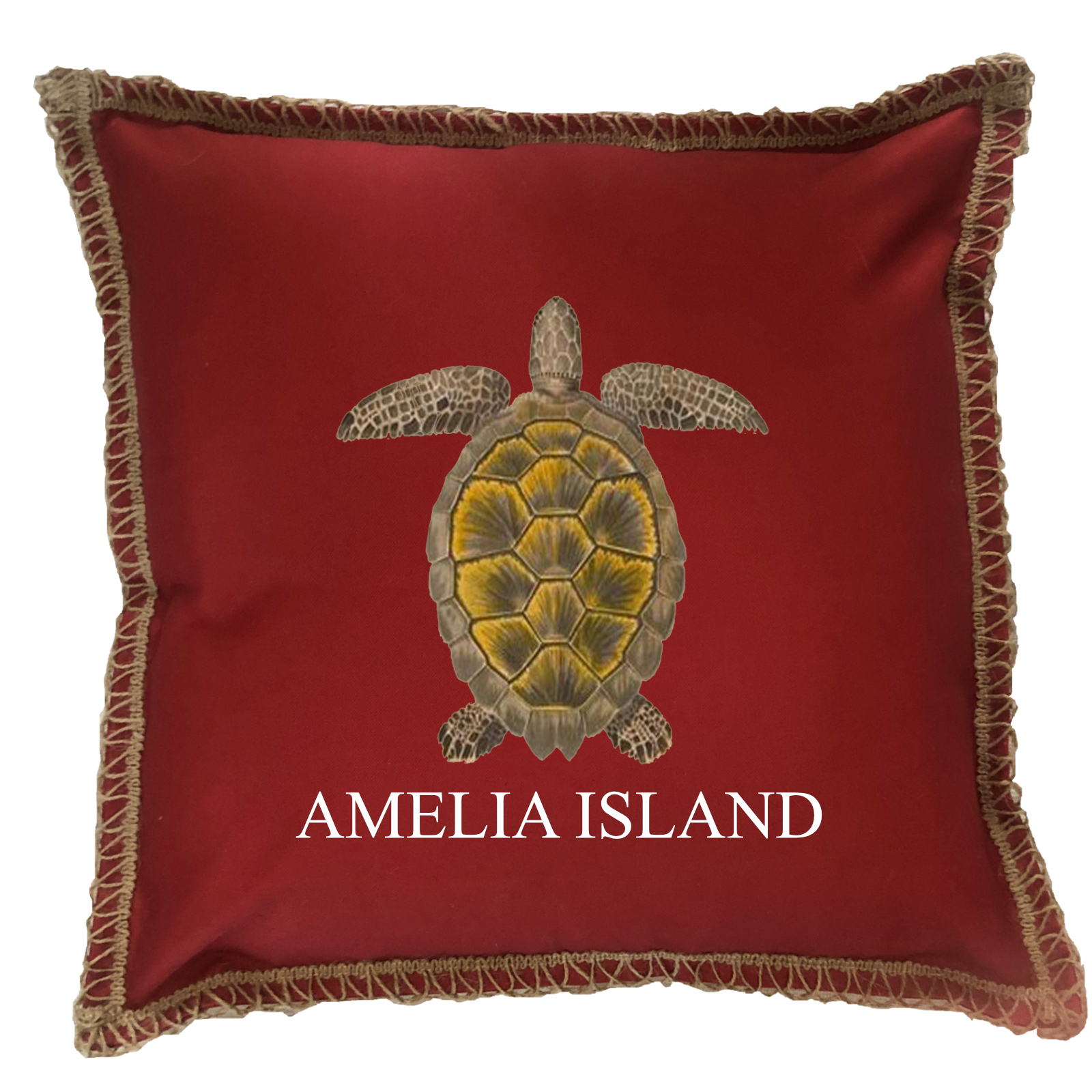 Turtle Custom Name Burlap Lace Trim Linen Weave Pillows Trim. 18" x 18" - Image 4