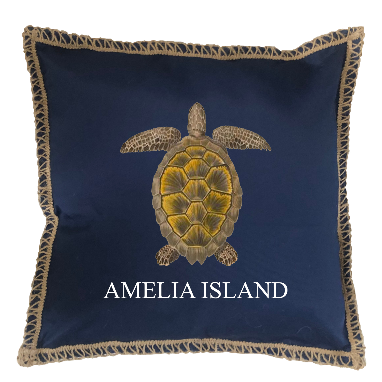 Turtle Custom Name Burlap Lace Trim Linen Weave Pillows Trim. 18" x 18" - Image 2