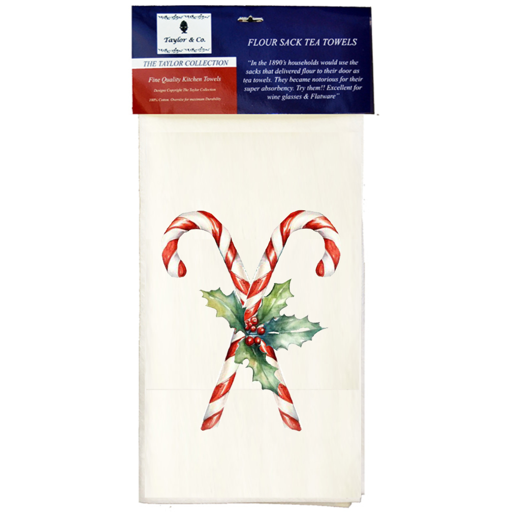 Candy Cane Flour Sack Tea Towels.(Min 12)
