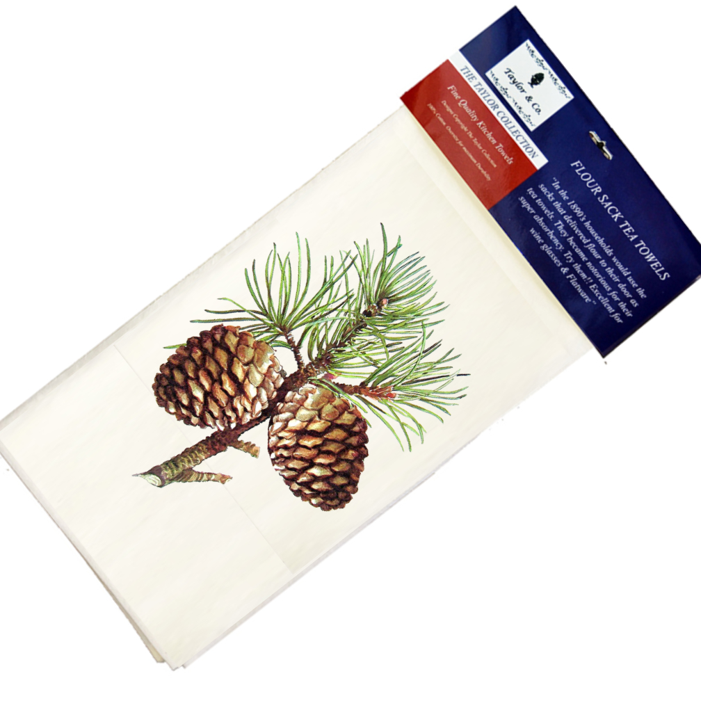 Pine Cone Flour Sack Tea Towels.(Min 12)