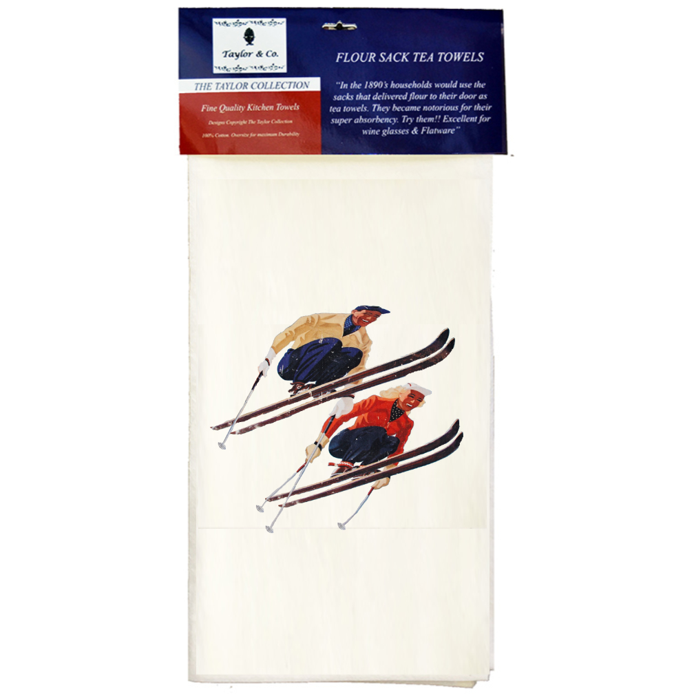 Vintage Skiers Flour Sack Tea Towels. (Min 12)