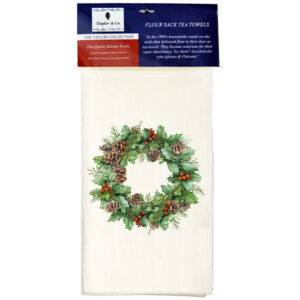 Pine Cone Wreath Flour Sack Tea Towels.(Min 12)