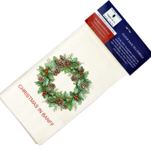 “Christmas In Name Drop” Pine Cone Wreath Flour Sack Tea Towels.(Min 24)