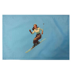 Skier Woman Placemats. Indoor/Outdoor. 12″ x 18″