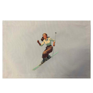 Skier Woman Placemats. Indoor/Outdoor. 12″ x 18″