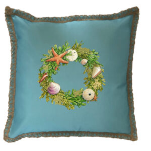Shell Wreath Burlap Lace Trim Linen Weave Pillows Trim. 18″ x 18″ (Min 2)