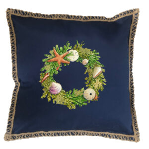 Shell Wreath Burlap Lace Trim Linen Weave Pillows Trim. 18″ x 18″ (Min 2)