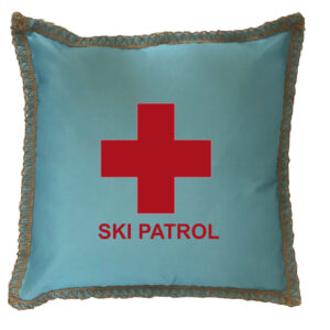 Ski Patrol Lace Trim Linen Weave Pillows Trim. 18″ x 18″