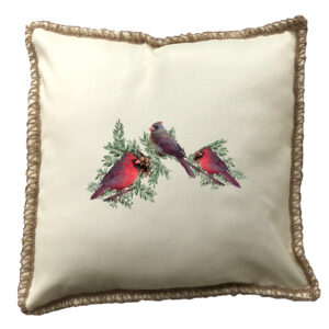 Winter Cardinals Burlap Lace Trim Linen Weave Pillows Trim. 18″ x 18″ (Min 2)