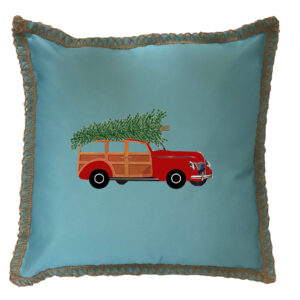 Christmas Woody Burlap Lace Trim Linen Weave Pillows Trim. 18″ x 18″ (Min 2)