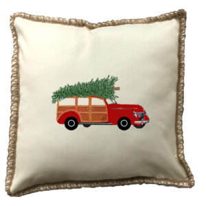 Christmas Woody Burlap Lace Trim Linen Weave Pillows Trim. 18″ x 18″ (Min 2)