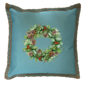 Christmas Wreath Burlap Lace Trim Linen Weave Pillows Trim. 18″ x 18″ (Min 2)