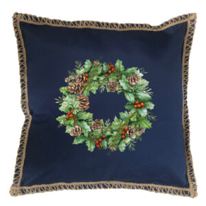 Christmas Wreath Burlap Lace Trim Linen Weave Pillows Trim. 18″ x 18″ (Min 2)