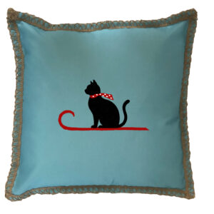 Sleigh Cat Burlap Lace Trim Linen Weave Pillows Trim. 18″ x 18″ (Min 2)