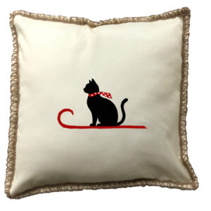 Sleigh Cat Burlap Lace Trim Linen Weave Pillows Trim. 18″ x 18″ (Min 2)
