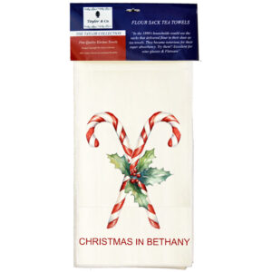 Candy Cane “Christmas In Town Name”Flour Sack Tea Towels.(Min 24)
